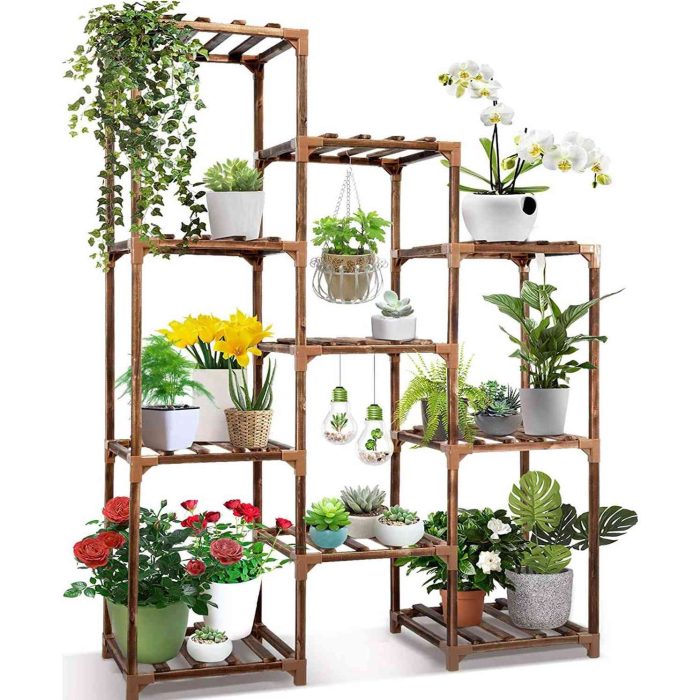 10 Tier Tall Wood Plant Stand