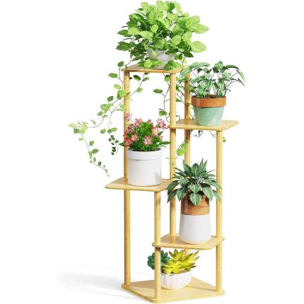 5 Tier Bamboo Plant Stands Corner Plant Shelf