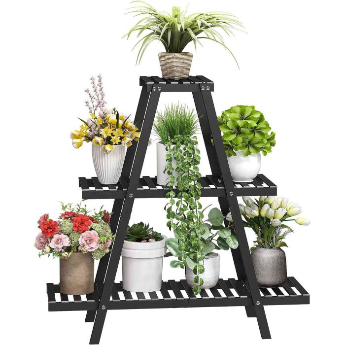 Black Bamboo Plant Stand