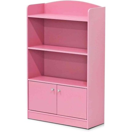 Pink Bookshelf With Storage Cabinet