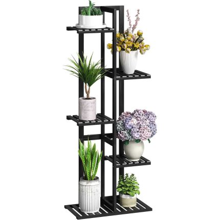 Black 6-Level Bamboo Plant Shelf