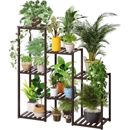 Bamboo plant shelf 7 potted